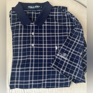 Ralph Lauren Polo Golf Navy & White Grid Shirt The Virginian Golf Club Logo Sz L